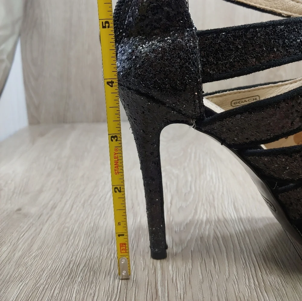 Coach Ludlow Strappy Glitter Caged Heels Sandals Black Leather Suede‎ 6 A4529